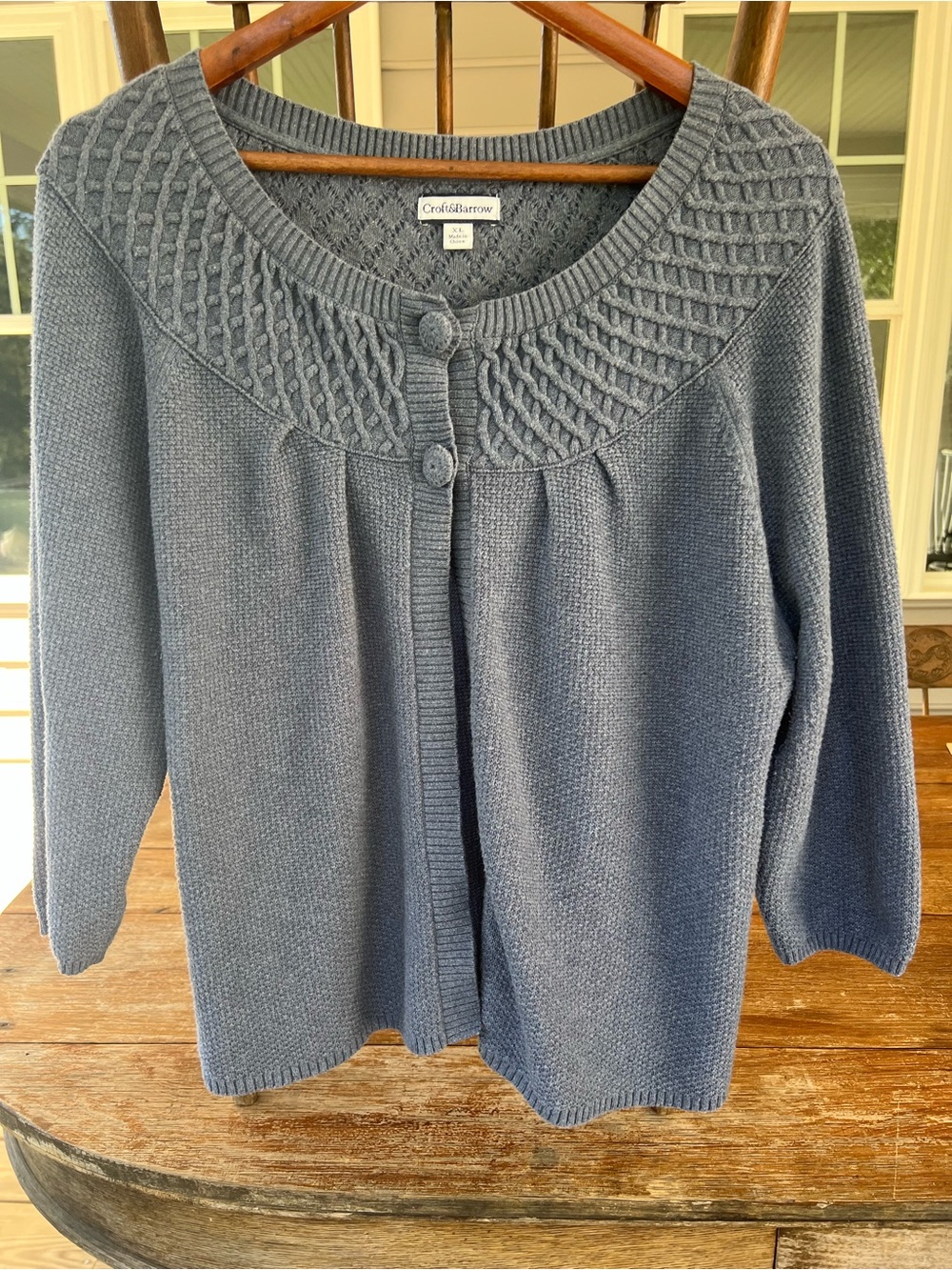 Croft & Barrow 2-Button Cardigan Sweater Blue Round Neckline Cotton Size XL